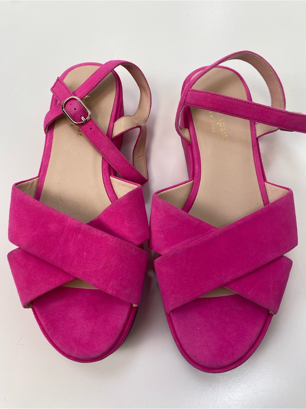kate spade Hot Pink Suede Crisscross Ankle-Strap Sandals